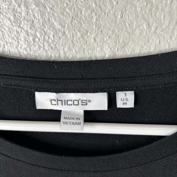 Chico’s Tiered T-Shirt Dress Black Size 1 Medium Knit Woven Contrast Hem - Picture 5 of 7